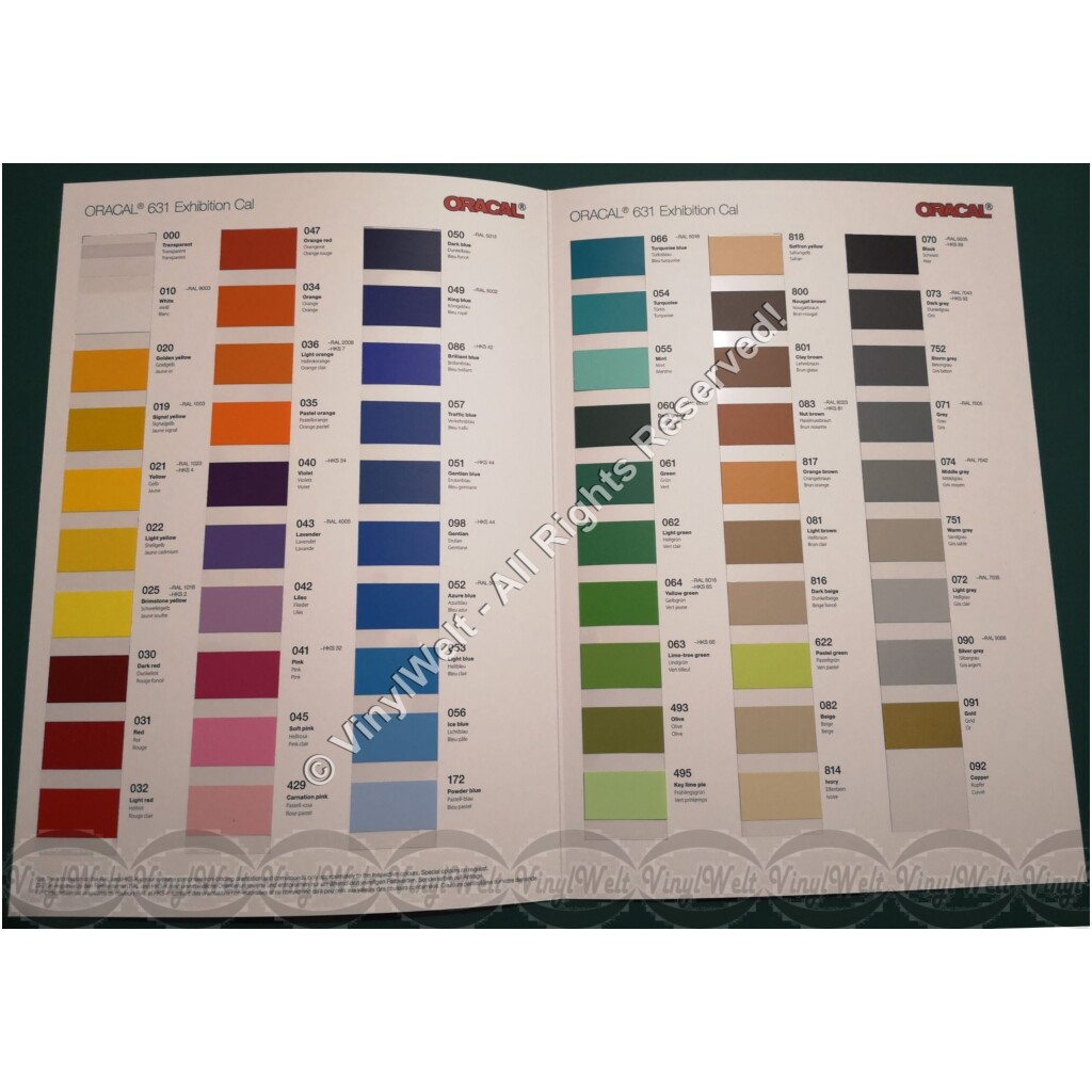 Farbkarte Oracal 631 - Exhibition Cal - Color Chart | VinylWelt