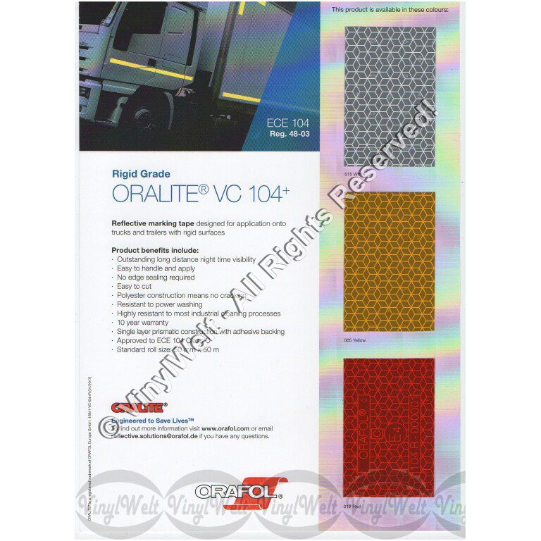 Reflexite Konturmarkierung VC104+ – 50 M X 50 Mm, Rot, ECE 104 Klasse C, Für LKW-Planen